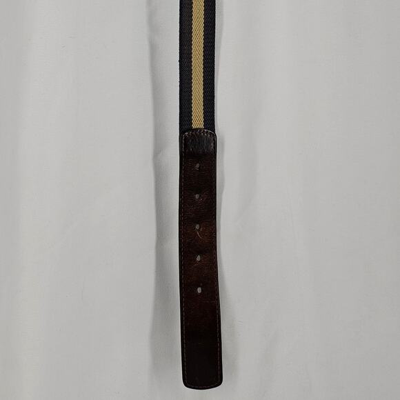 COACH VINTAGE BROWN LEATHER, GRAY & BEIGE STRIPE BELT – CHROME BUCKLE – SIZE 36" - Picture 7 of 10